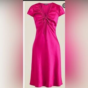 J. Crew Fuchsia Satin V-Neck Shift Dress